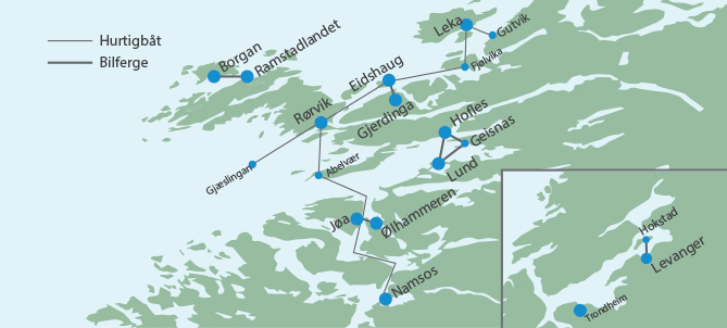 Kart over samband i Nord i Trøndelag